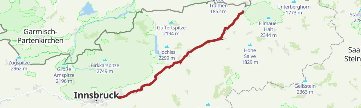 Route map: Innradweg Kufstein - Hall